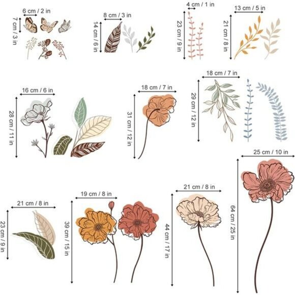 Boho Flower Wall Stickers Wildflower Peel and Stick Floral Wall Decals Art - Picture 5 of 7